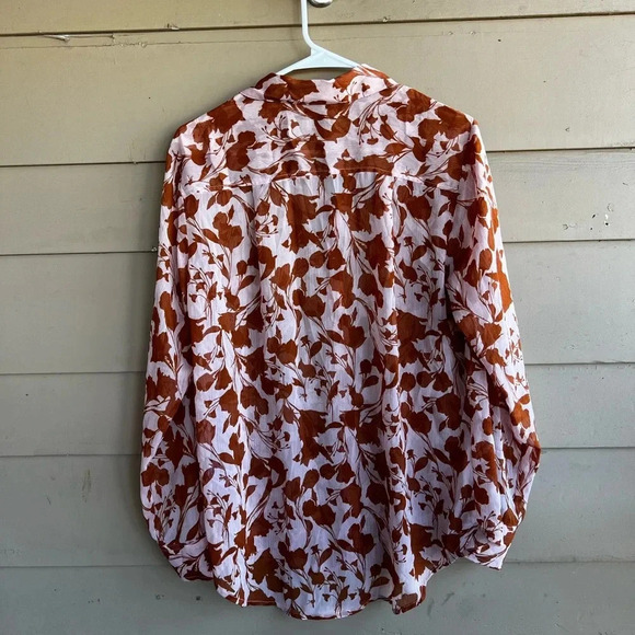 A New Day Floral Sheer Button Down Shirt - Size L - Picture 7 of 7